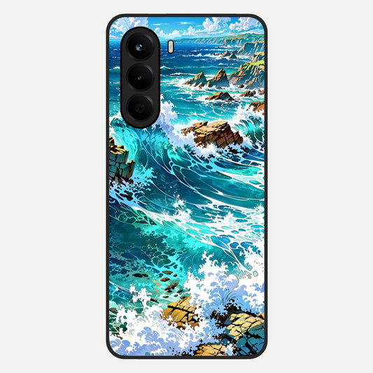  Coastal Blue Waves Glass Case For OnePlus Nord CE 6 Lite back cover – full design glossy printed glass finish
