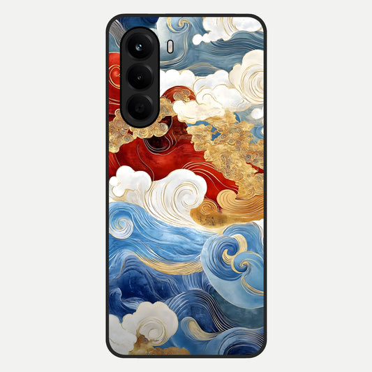  Colored Waves Glass Case For OnePlus Nord CE 6 Lite back cover – full design glossy printed glass finish