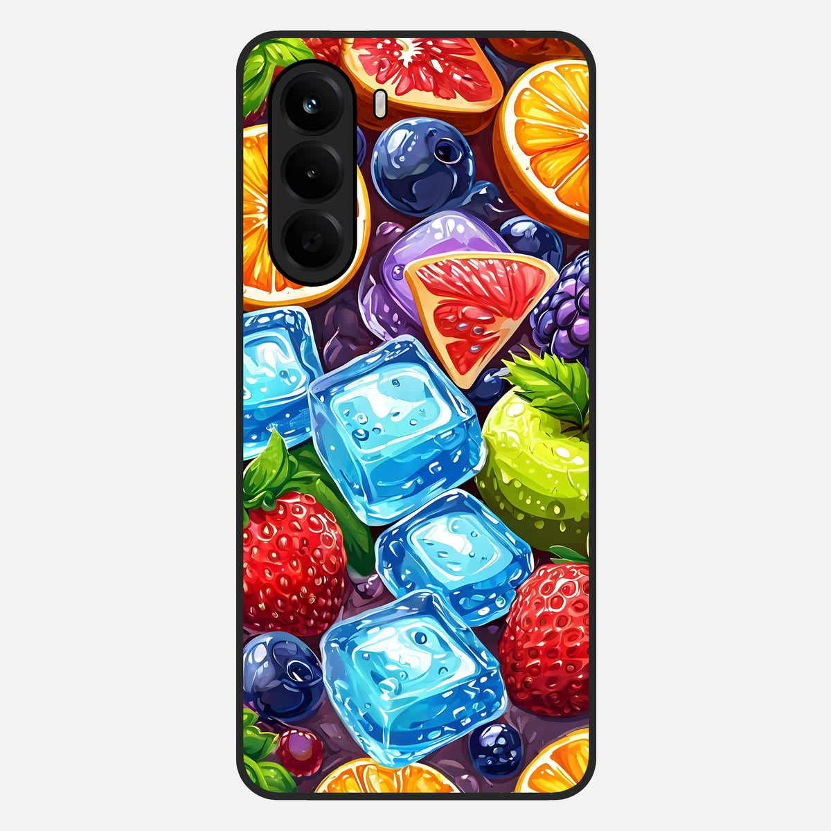  Colorful Fruits with Ice Glass Case For OnePlus Nord CE 6 Lite back cover – full design glossy printed glass finish