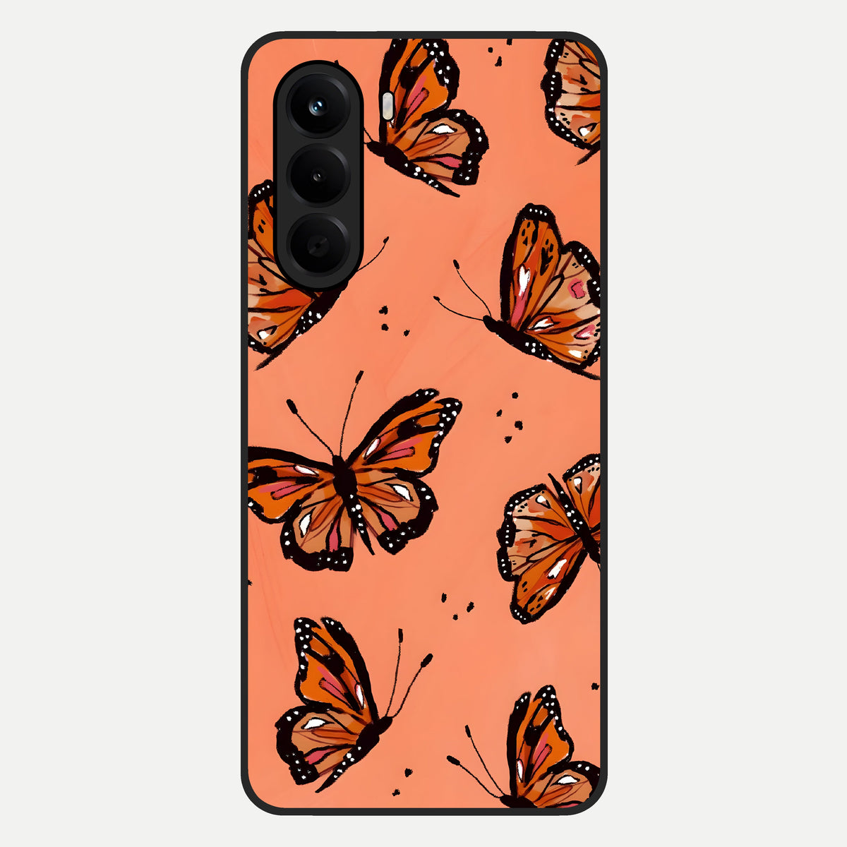  Coral Wing Butterfly Glass Case For OnePlus Nord CE 6 Lite back cover – full design glossy printed glass finish