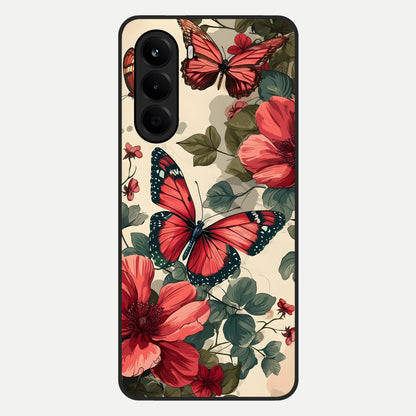  Crimson Butterfly Garden Glass Case For OnePlus Nord CE 6 Lite back cover – full design glossy printed glass finish