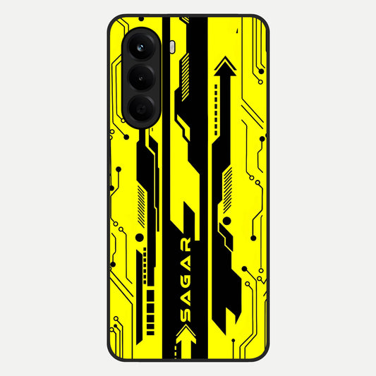  Electric Pulse CYBERPUNK Custom Name Glass Case For OnePlus Nord CE 6 Lite back cover – full design glossy printed glass finish