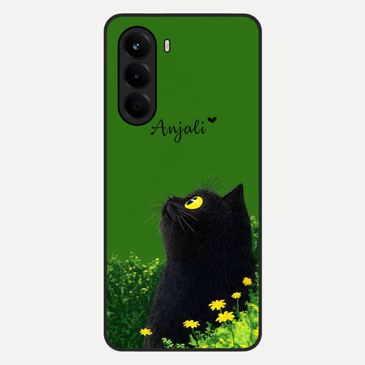  Emerald Cat Custom Name Glass Case For OnePlus Nord CE 6 Lite back cover – full design glossy printed glass finish