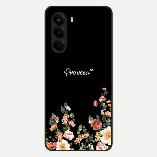  Floral Design Personalized Custom Name Glass Case For OnePlus Nord CE 6 Lite back cover – full design glossy printed glass finish