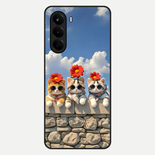  Floral Kitty Squad Glass Case For OnePlus Nord CE 6 Lite back cover – full design glossy printed glass finish