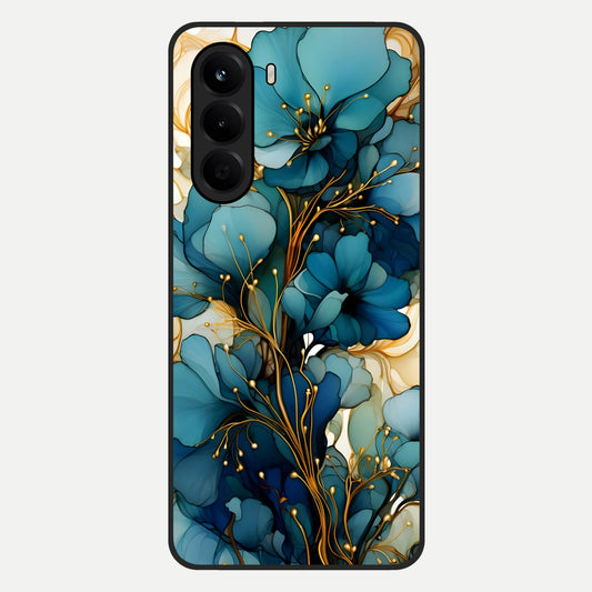  Golden Bloom Symphony Glass Case For OnePlus Nord CE 6 Lite back cover – full design glossy printed glass finish