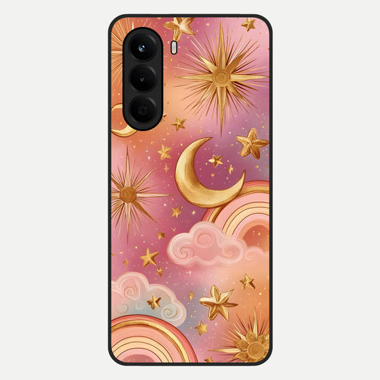  Golden Celestial Dreams Glass Case For OnePlus Nord CE 6 Lite back cover – full design glossy printed glass finish