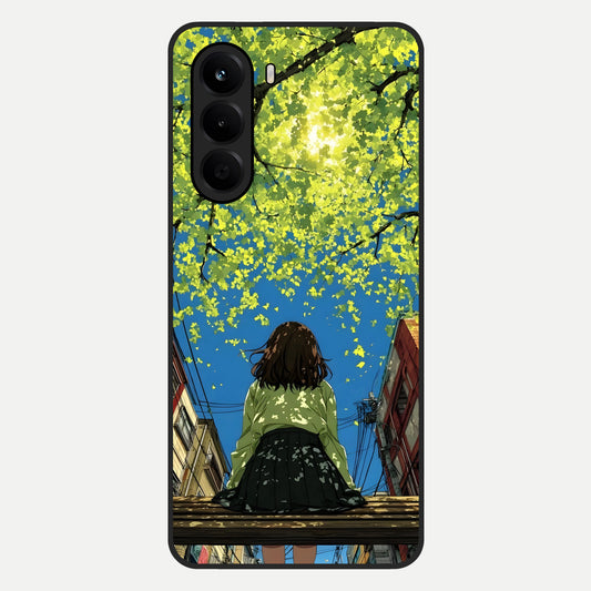  Golden Leaves Glow Glass Case For OnePlus Nord CE 6 Lite back cover – full design glossy printed glass finish