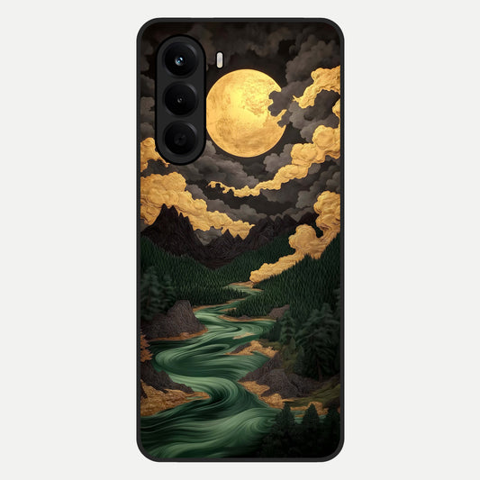  Golden River Moon Glass Case For OnePlus Nord CE 6 Lite back cover – full design glossy printed glass finish