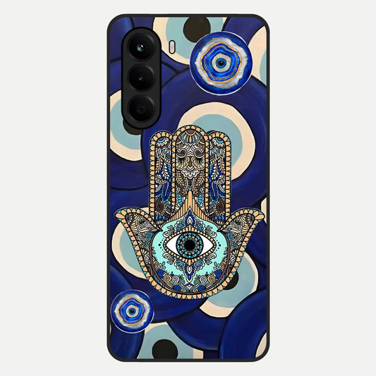  Hamsa Divine Guard Glass Case For OnePlus Nord CE 6 Lite back cover – full design glossy printed glass finish