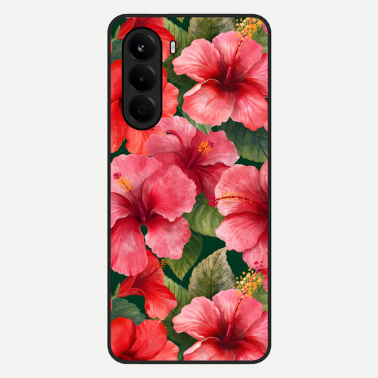  Hibiscus Pattern Glass Case For OnePlus Nord CE 6 Lite back cover – full design glossy printed glass finish