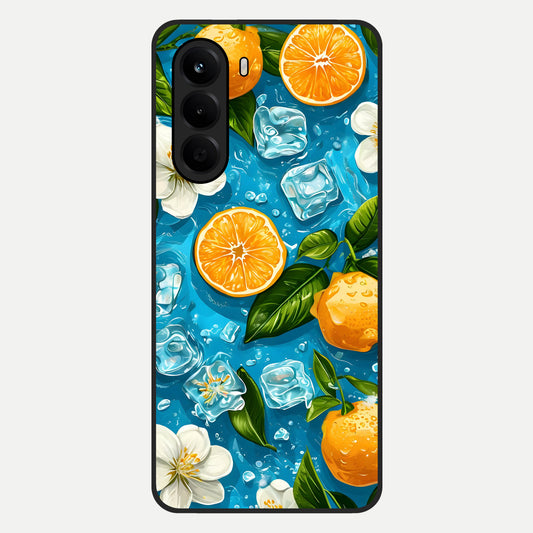  Ice Cube With Orange Glass Case For OnePlus Nord CE 6 Lite back cover – full design glossy printed glass finish