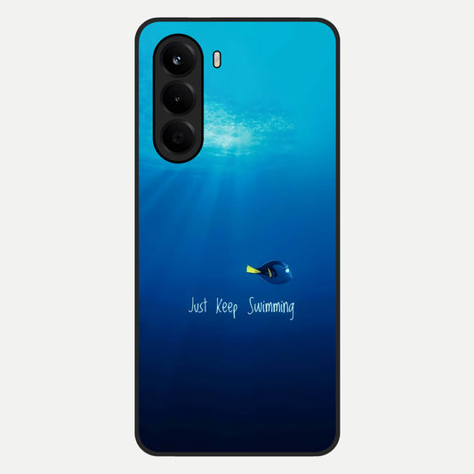  Just Keep Swimming Glass Case For OnePlus Nord CE 6 Lite back cover – full design glossy printed glass finish