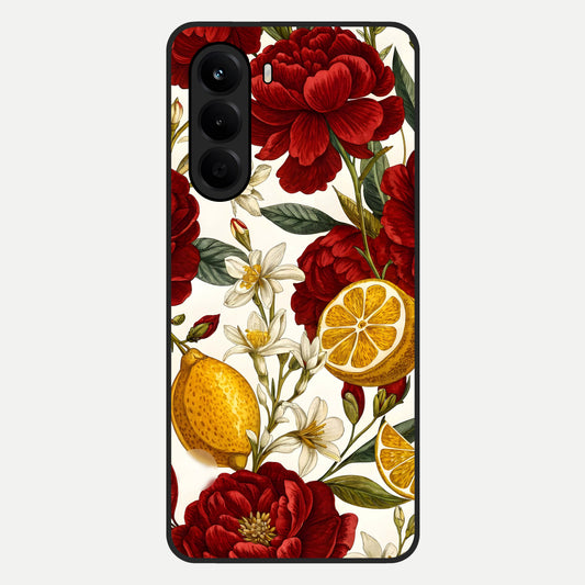  Lemon Rose Charm Glass Case For OnePlus Nord CE 6 Lite back cover – full design glossy printed glass finish