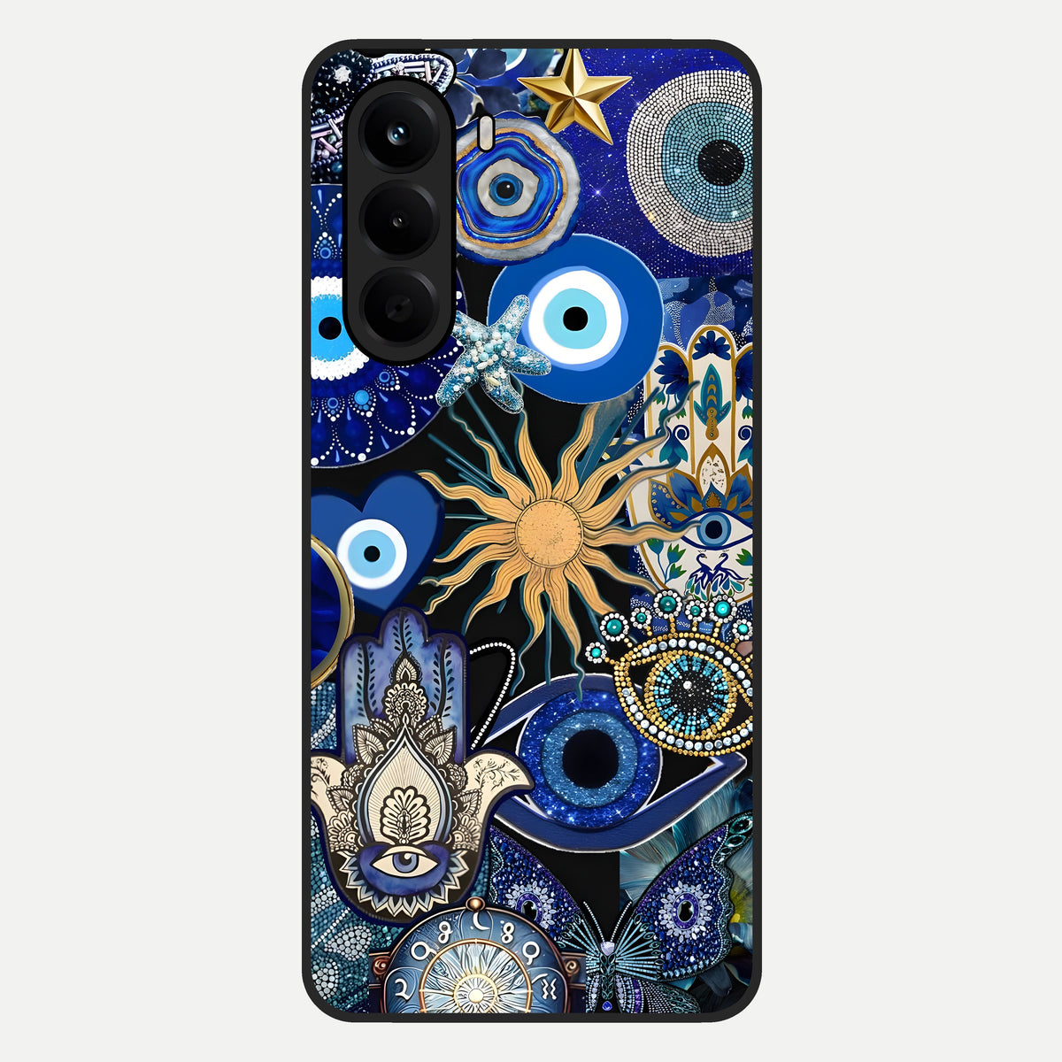  Mystic Blue Evil Eye Glass Case For OnePlus Nord CE 6 Lite back cover – full design glossy printed glass finish
