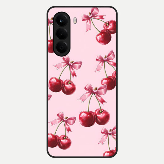  Red Cherries Pattern Glass Case For OnePlus Nord CE 6 Lite back cover – full design glossy printed glass finish