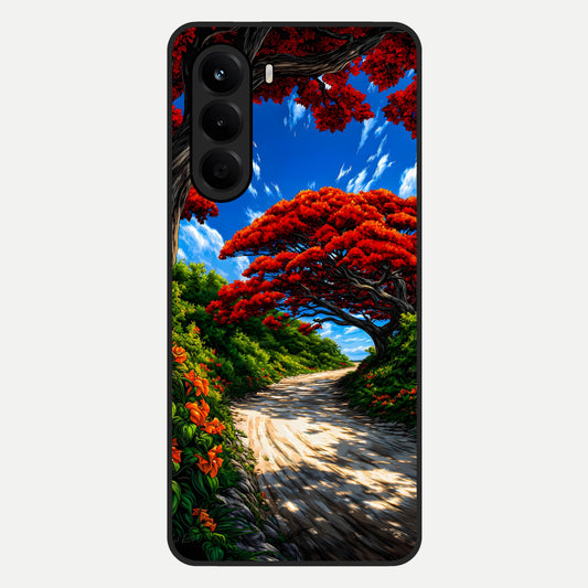  Red Trees Pathway Glass Case For OnePlus Nord CE 6 Lite back cover – full design glossy printed glass finish