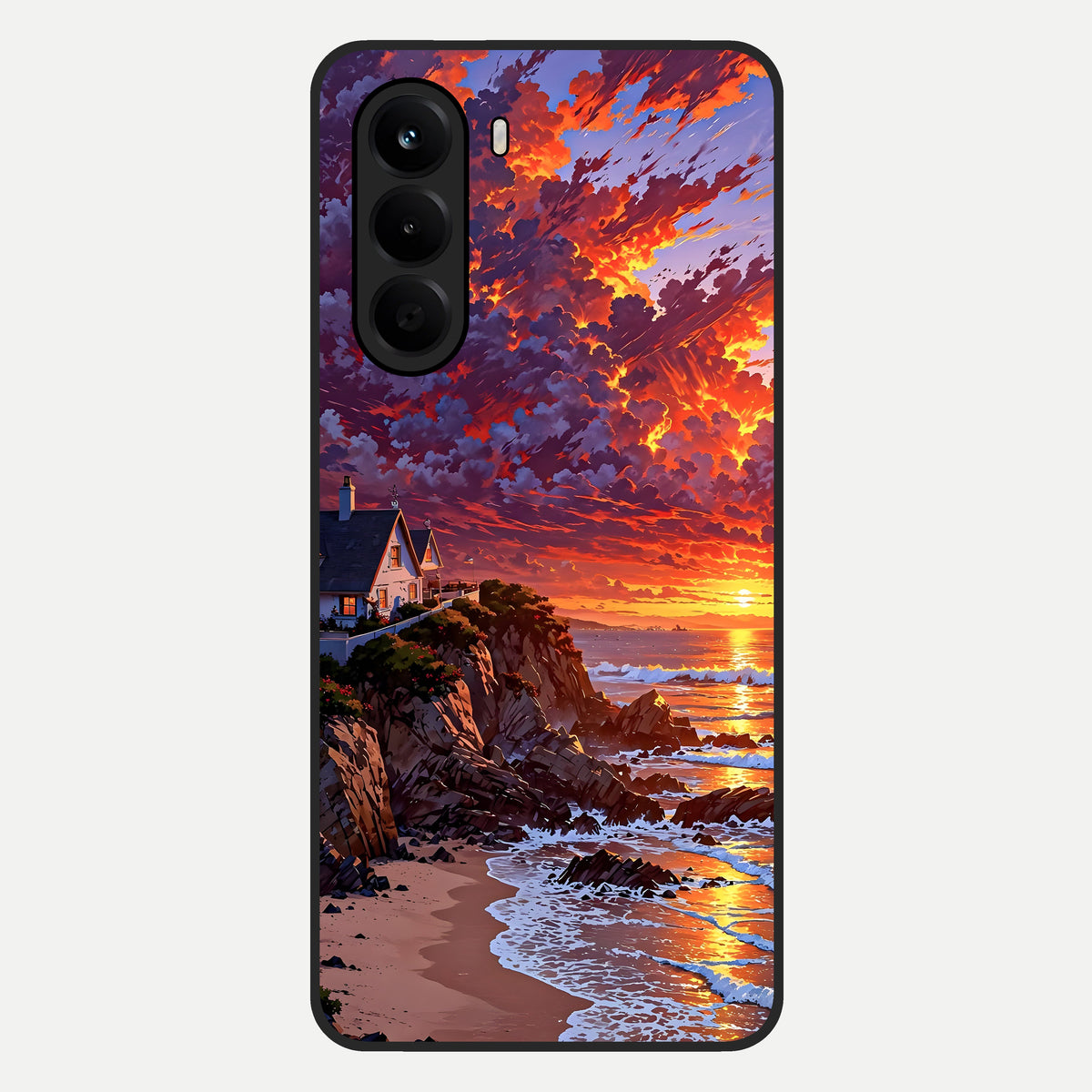  Sunset House By Sea Glass Case For OnePlus Nord CE 6 Lite back cover – full design glossy printed glass finish