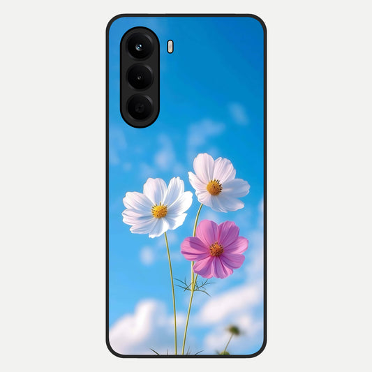  Tripple Flowers With Sky Glass Case For OnePlus Nord CE 6 Lite back cover – full design glossy printed glass finish