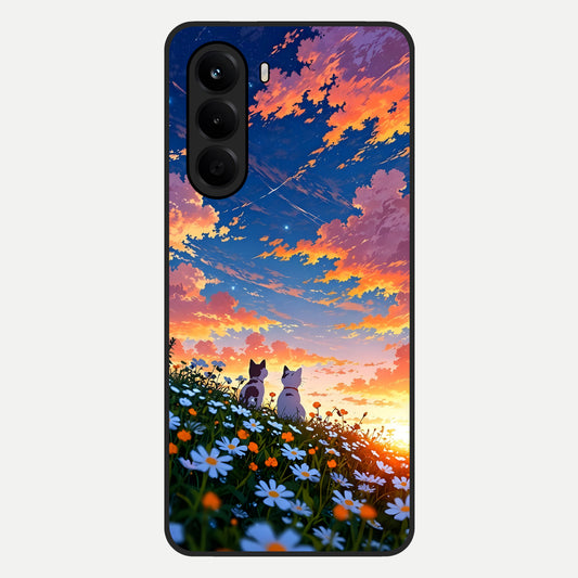  Two Cats Friends Glass Case For OnePlus Nord CE 6 Lite back cover – full design glossy printed glass finish