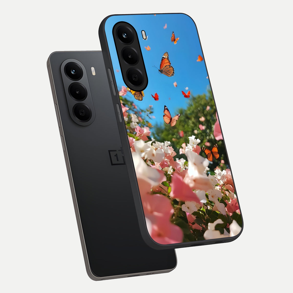  Butterflies In Bloom Sky phone case For OnePlus Nord CE 6 Lite showing premium glass back cover with detailed artwork