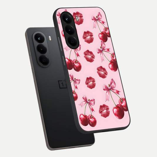  Cherry With Lips phone case For OnePlus Nord CE 6 Lite showing premium glass back cover with detailed artwork