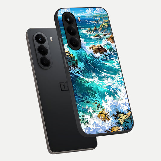  Coastal Blue Waves phone case For OnePlus Nord CE 6 Lite showing premium glass back cover with detailed artwork