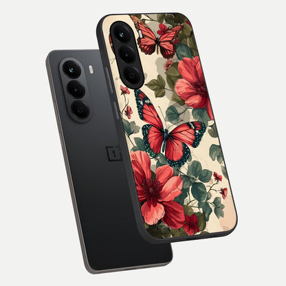  Crimson Butterfly Garden phone case For OnePlus Nord CE 6 Lite showing premium glass back cover with detailed artwork