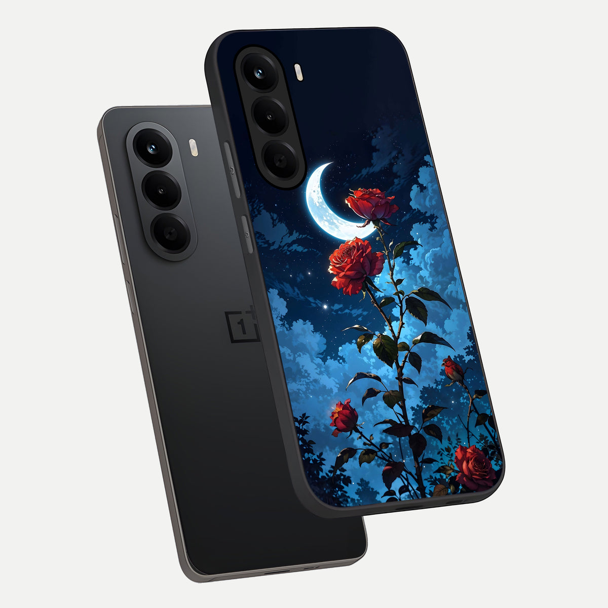  Crimson Rose Moon phone case For OnePlus Nord CE 6 Lite showing premium glass back cover with detailed artwork