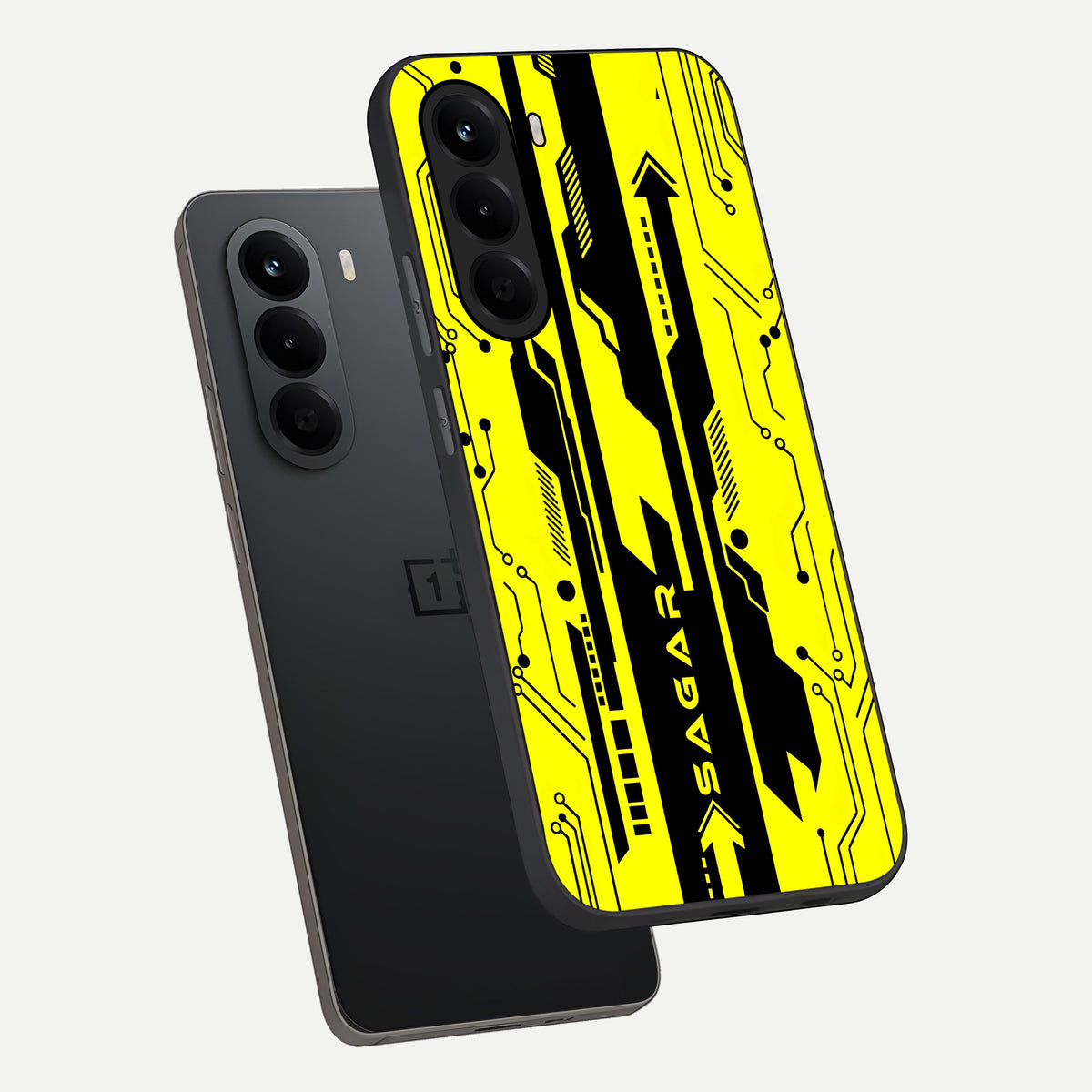  Electric Pulse CYBERPUNK Custom Name phone case For OnePlus Nord CE 6 Lite showing premium glass back cover with detailed artwork