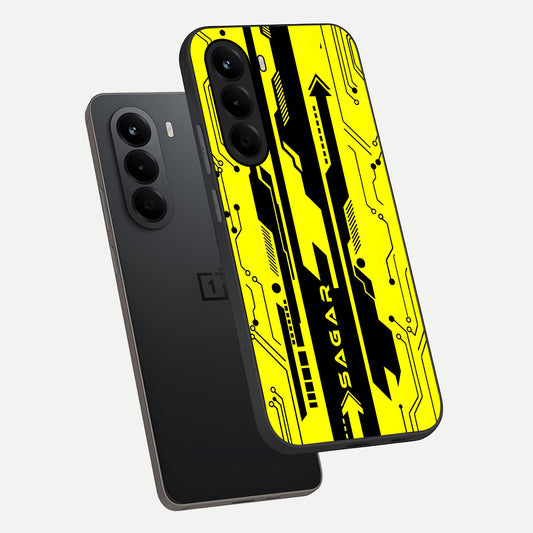  Electric Pulse CYBERPUNK Custom Name phone case For OnePlus Nord CE 6 Lite showing premium glass back cover with detailed artwork