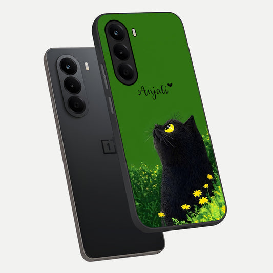  Emerald Cat Custom Name phone case For OnePlus Nord CE 6 Lite showing premium glass back cover with detailed artwork