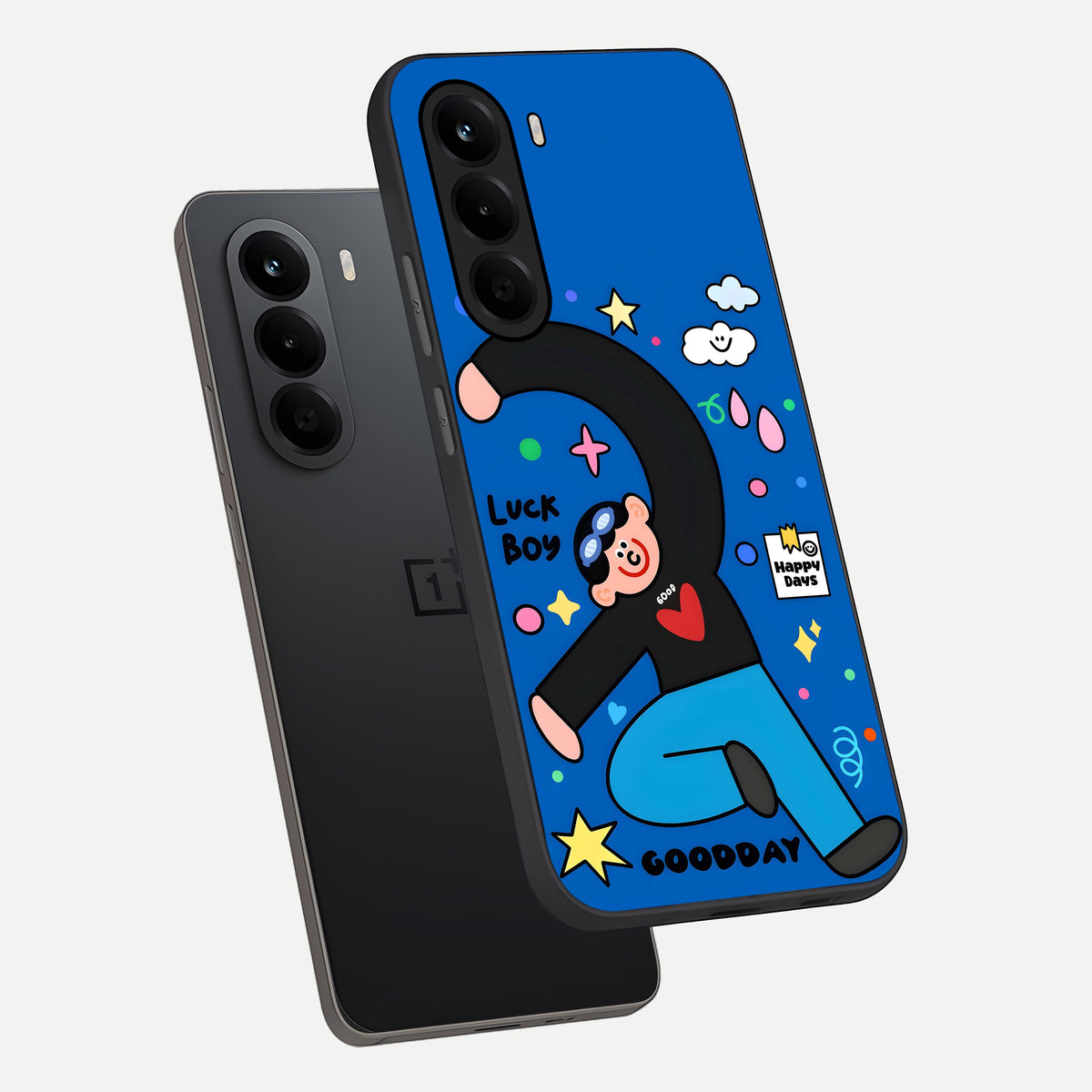  Happy Luck Vibe phone case For OnePlus Nord CE 6 Lite showing premium glass back cover with detailed artwork