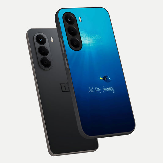  Just Keep Swimming phone case For OnePlus Nord CE 6 Lite showing premium glass back cover with detailed artwork