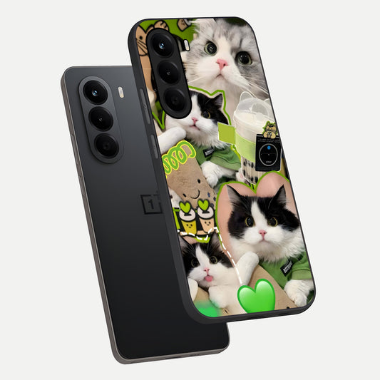  Matcha Cats Mood phone case For OnePlus Nord CE 6 Lite showing premium glass back cover with detailed artwork