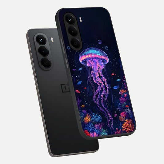  Neon Jellyfish phone case For OnePlus Nord CE 6 Lite showing premium glass back cover with detailed artwork