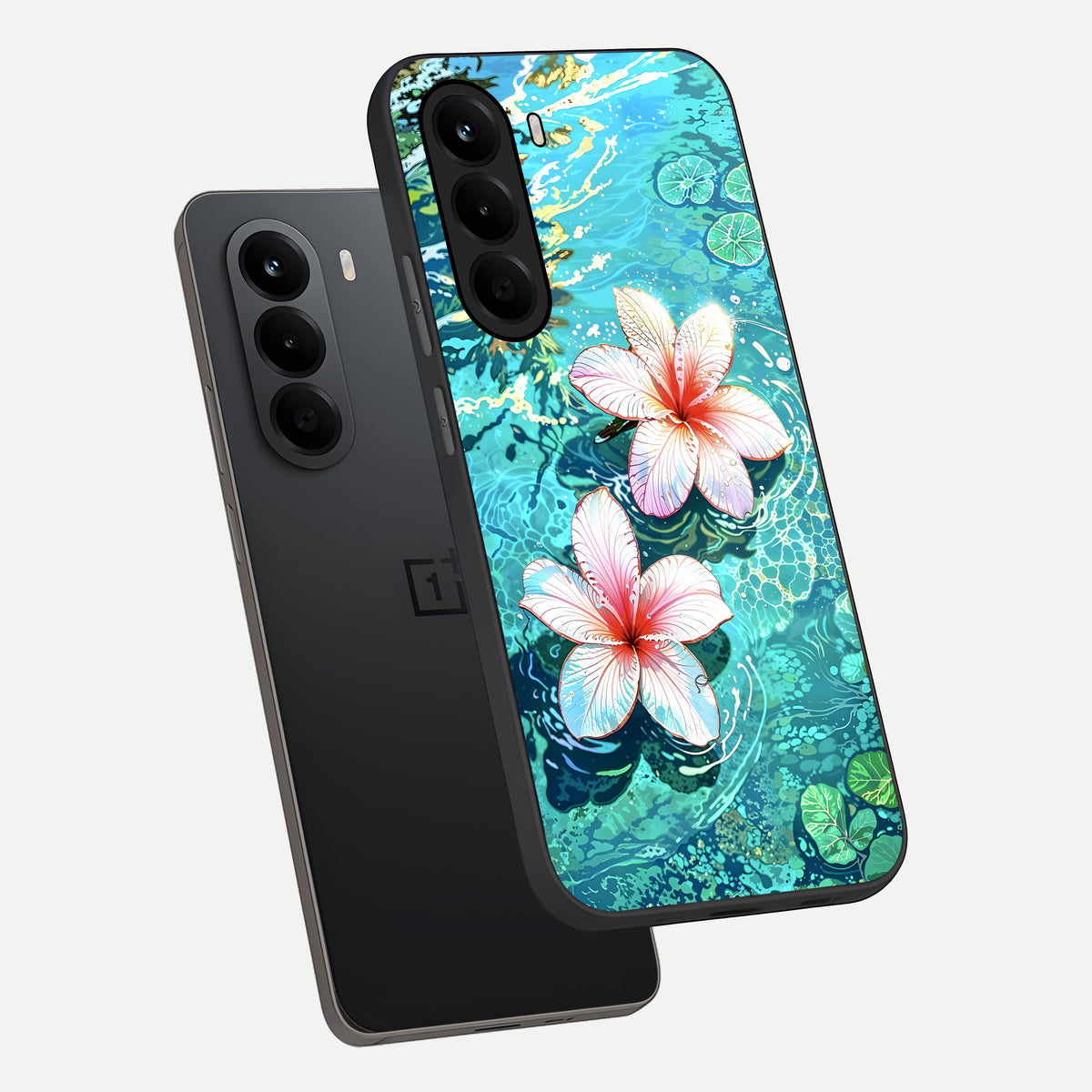  Pink Flowers in Water phone case For OnePlus Nord CE 6 Lite showing premium glass back cover with detailed artwork