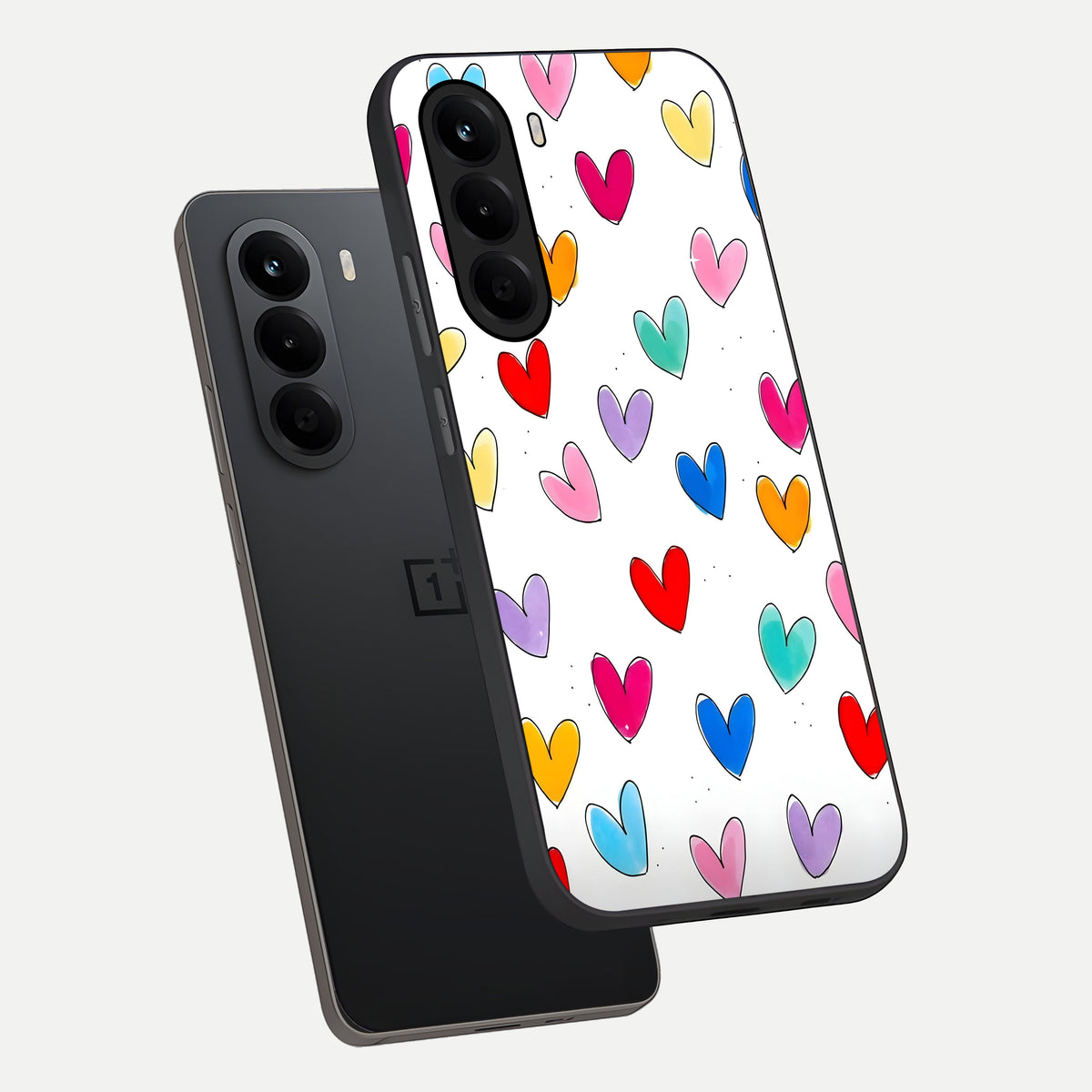  Playful Love Doodles phone case For OnePlus Nord CE 6 Lite showing premium glass back cover with detailed artwork