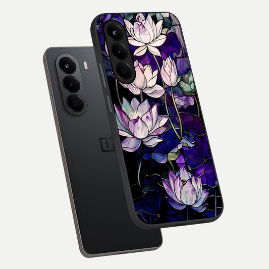  Purple Lotus Pattern phone case For OnePlus Nord CE 6 Lite showing premium glass back cover with detailed artwork