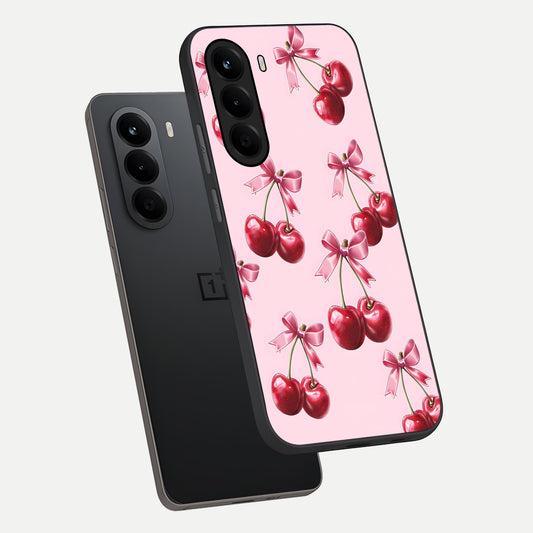  Red Cherries Pattern phone case For OnePlus Nord CE 6 Lite showing premium glass back cover with detailed artwork