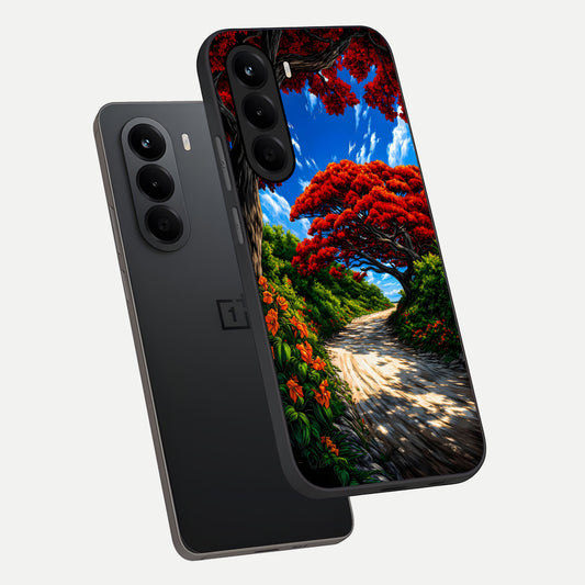  Red Trees Pathway phone case For OnePlus Nord CE 6 Lite showing premium glass back cover with detailed artwork