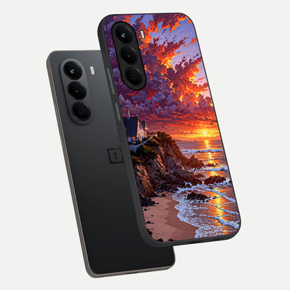  Sunset House By Sea phone case For OnePlus Nord CE 6 Lite showing premium glass back cover with detailed artwork