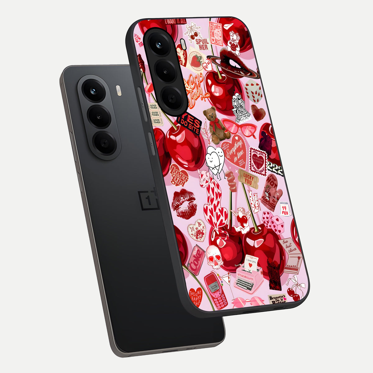  Sweet Cherry Chaos phone case For OnePlus Nord CE 6 Lite showing premium glass back cover with detailed artwork