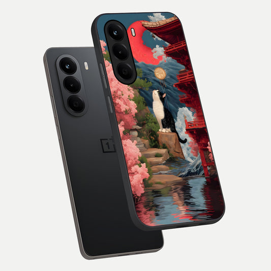  Temple Cat Scenery phone case For OnePlus Nord CE 6 Lite showing premium glass back cover with detailed artwork