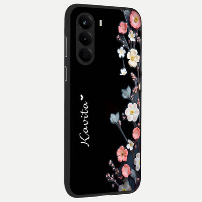  Black Elegance Floral Custom Name back cover For OnePlus Nord CE 6 Lite slim fit glass case with vibrant aesthetic design