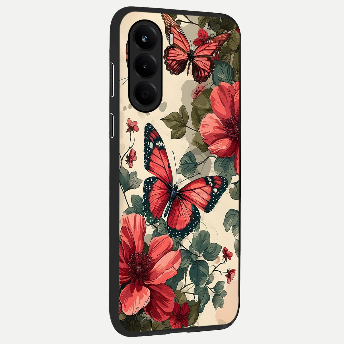  Crimson Butterfly Garden back cover For OnePlus Nord CE 6 Lite slim fit glass case with vibrant aesthetic design