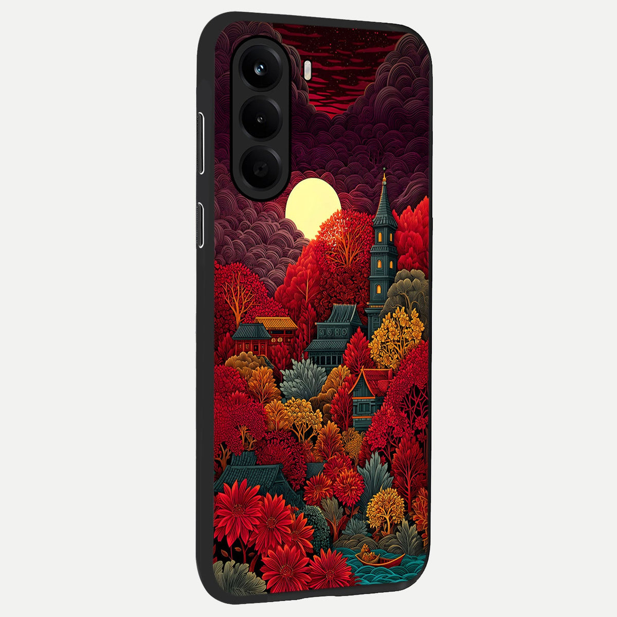  Scarlet Autumn Temple back cover For OnePlus Nord CE 6 Lite slim fit glass case with vibrant aesthetic design