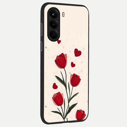  Tulip With Heart back cover For OnePlus Nord CE 6 Lite slim fit glass case with vibrant aesthetic design