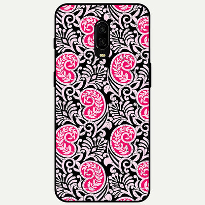 Crimson Paisley Charm Glass Case captured at a warm angle highlighting intricate detailing, gloss, and edge clarity.