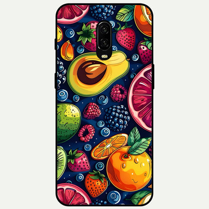 Cute Fruits Art Glass Case captured at a warm angle highlighting vibrant colors, gloss, and edge clarity.